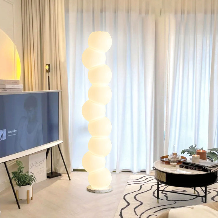 Contemporary Simplicity PE Ball Skewer Marble Base LED Standing Floor Lamp For Bedroom