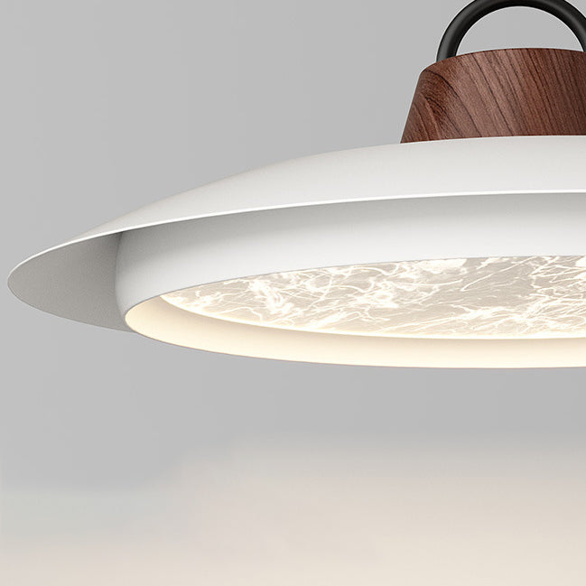Contemporary Creative Woodgrain Aluminum Flying Saucer Shade LED Pendant Light For Living Room