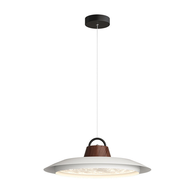 Contemporary Creative Woodgrain Aluminum Flying Saucer Shade LED Pendant Light For Living Room