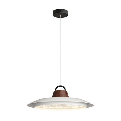 Contemporary Creative Woodgrain Aluminum Flying Saucer Shade LED Pendant Light For Living Room