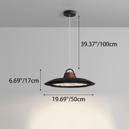Contemporary Creative Woodgrain Aluminum Flying Saucer Shade LED Pendant Light For Living Room