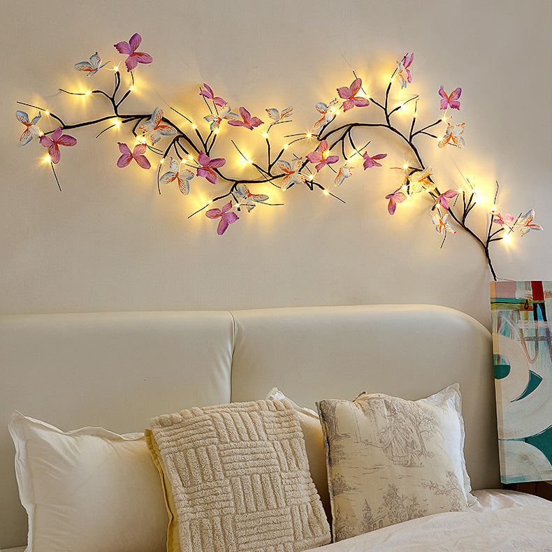 Contemporary Creative Fabric Imitation Butterfly Branches LED Wall Sconce Lamp Decoration Light For Living Room
