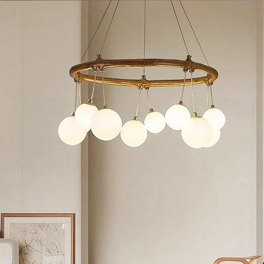 Traditional Vintage Branch Resin Ring Acrylic Ball Shade 6/8/10/12/16-Light Chandelier For Living Room
