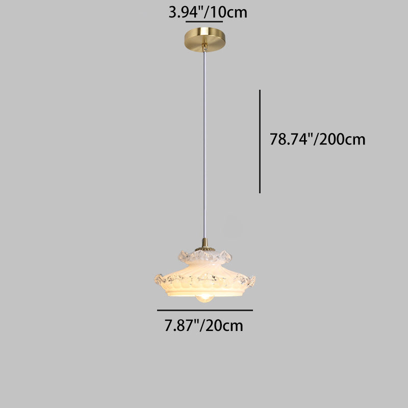 Traditional French Brass Floral Glass Shade 1-Light Pendant Light For Living Room