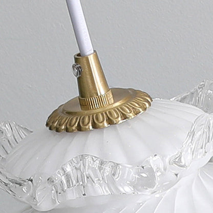 Traditional French Brass Floral Glass Shade 1-Light Pendant Light For Living Room