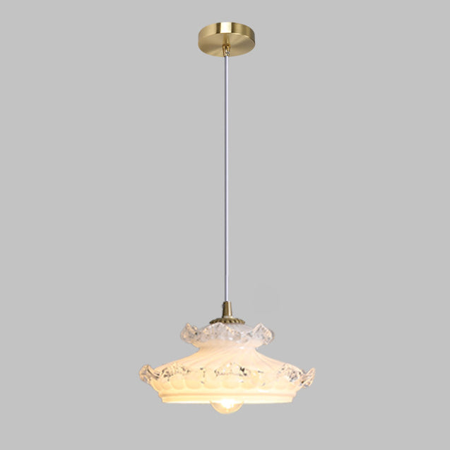 Traditional French Brass Floral Glass Shade 1-Light Pendant Light For Living Room