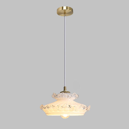 Traditional French Brass Floral Glass Shade 1-Light Pendant Light For Living Room
