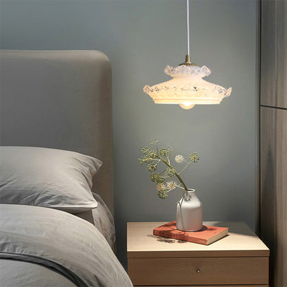 Traditional French Brass Floral Glass Shade 1-Light Pendant Light For Living Room