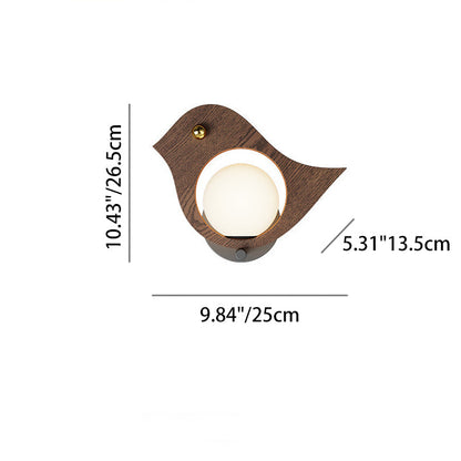 Contemporary Creative Animal Bird Whale Iron Faux Woodgrain LED Wall Sconce Lamp For Bedroom