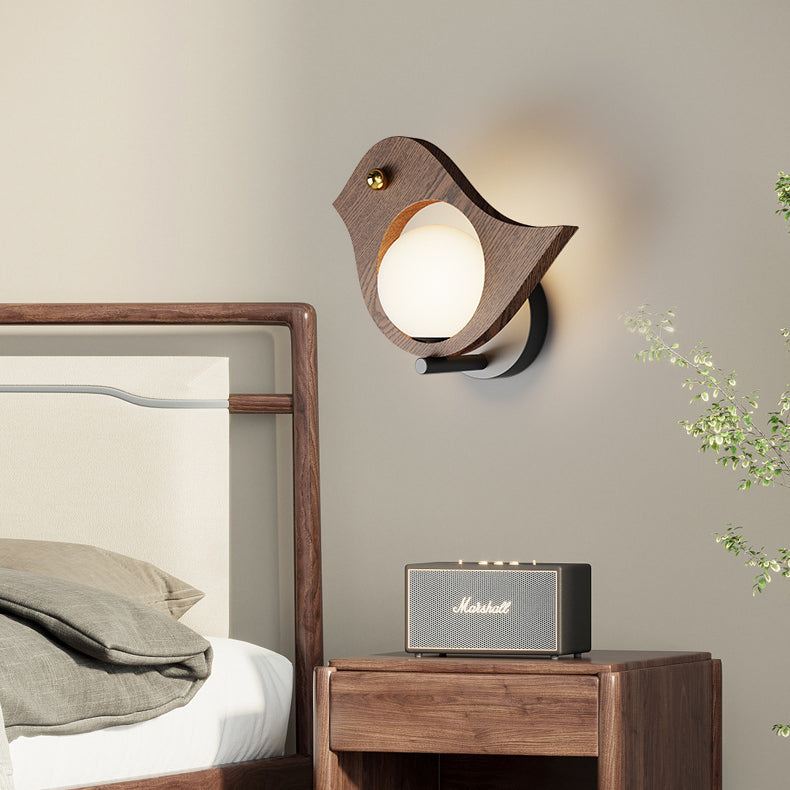 Contemporary Creative Animal Bird Whale Iron Faux Woodgrain LED Wall Sconce Lamp For Bedroom