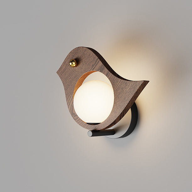 Contemporary Creative Animal Bird Whale Iron Faux Woodgrain LED Wall Sconce Lamp For Bedroom
