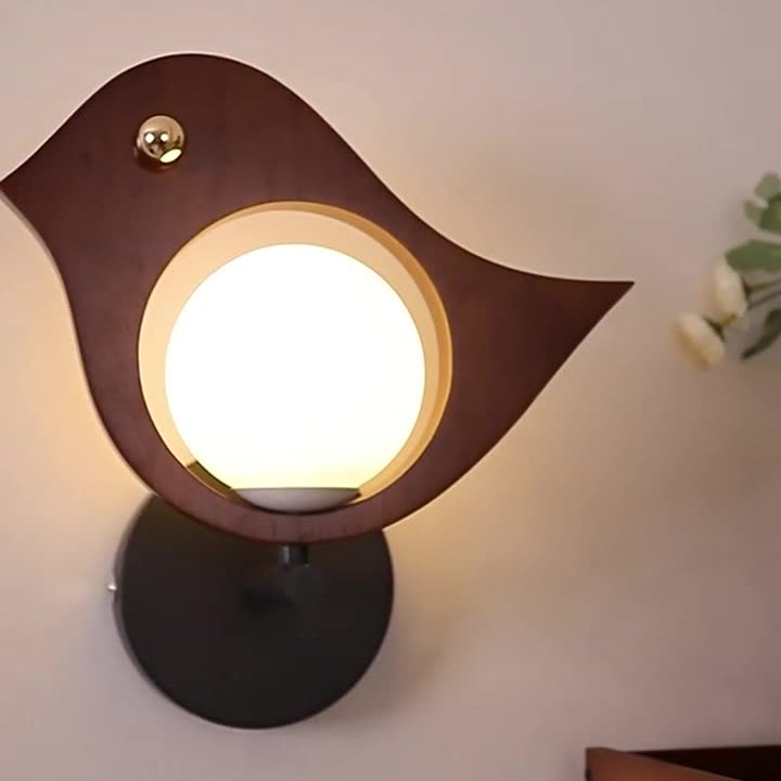 Contemporary Creative Animal Bird Whale Iron Faux Woodgrain LED Wall Sconce Lamp For Bedroom