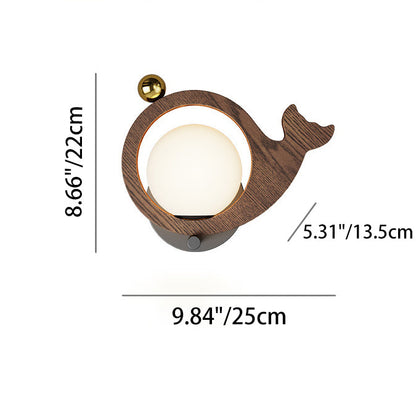 Contemporary Creative Animal Bird Whale Iron Faux Woodgrain LED Wall Sconce Lamp For Bedroom