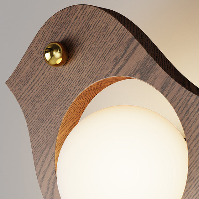 Contemporary Creative Animal Bird Whale Iron Faux Woodgrain LED Wall Sconce Lamp For Bedroom