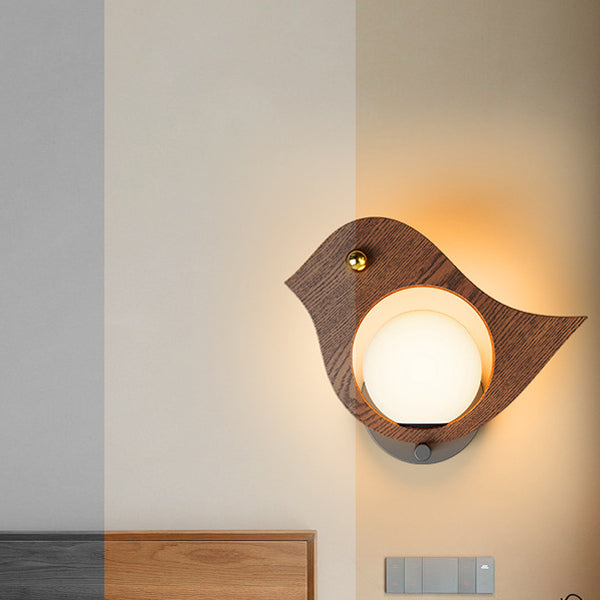 Contemporary Creative Animal Bird Whale Iron Faux Woodgrain LED Wall Sconce Lamp For Bedroom