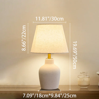 Traditional Japanese Fabric Shade Ceramic Bottle Base 1-Light Table Lamp For Bedroom