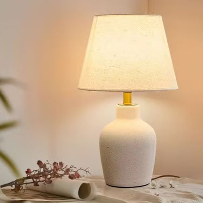 Traditional Japanese Fabric Shade Ceramic Bottle Base 1-Light Table Lamp For Bedroom