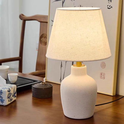 Traditional Japanese Fabric Shade Ceramic Bottle Base 1-Light Table Lamp For Bedroom