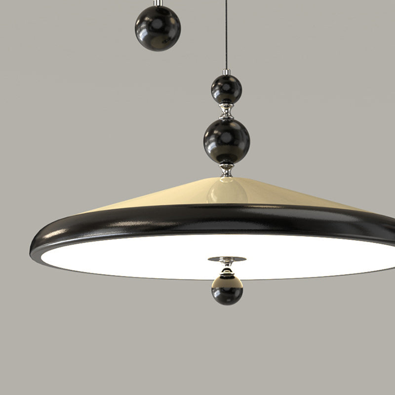Traditional French Iron Faux Woodgrain Acrylic Cone Shade LED Pendant Light For Living Room