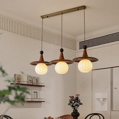 Modern Mid-Century Solid Wood Glass Ball Shade 1/3-Light Chandelier Island Light For Living Room