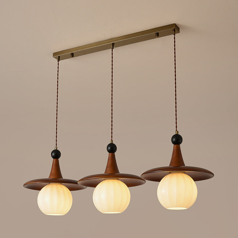 Modern Mid-Century Solid Wood Glass Ball Shade 1/3-Light Chandelier Island Light For Living Room