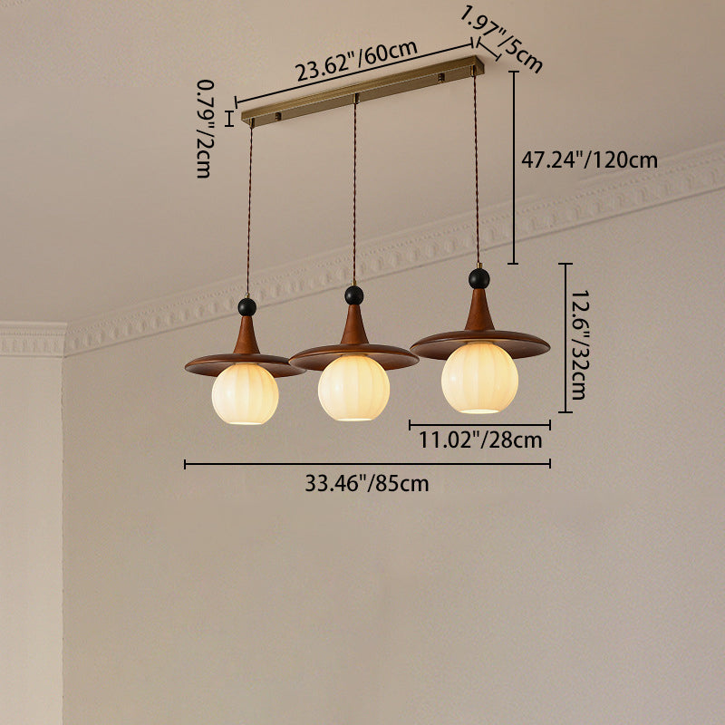Modern Mid-Century Solid Wood Glass Ball Shade 1/3-Light Chandelier Island Light For Living Room