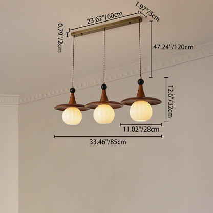 Modern Mid-Century Solid Wood Glass Ball Shade 1/3-Light Chandelier Island Light For Living Room