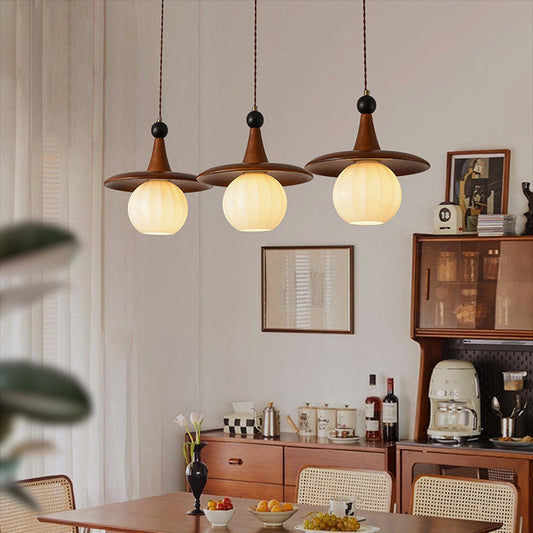 Modern Mid-Century Solid Wood Glass Ball Shade 1/3-Light Chandelier Island Light For Living Room