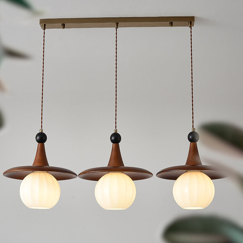 Modern Mid-Century Solid Wood Glass Ball Shade 1/3-Light Chandelier Island Light For Living Room