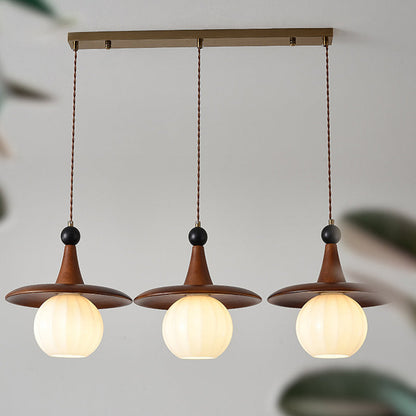 Modern Mid-Century Solid Wood Glass Ball Shade 1/3-Light Chandelier Island Light For Living Room