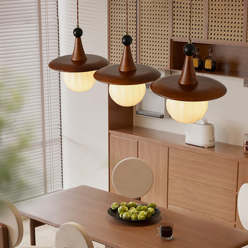 Modern Mid-Century Solid Wood Glass Ball Shade 1/3-Light Chandelier Island Light For Living Room