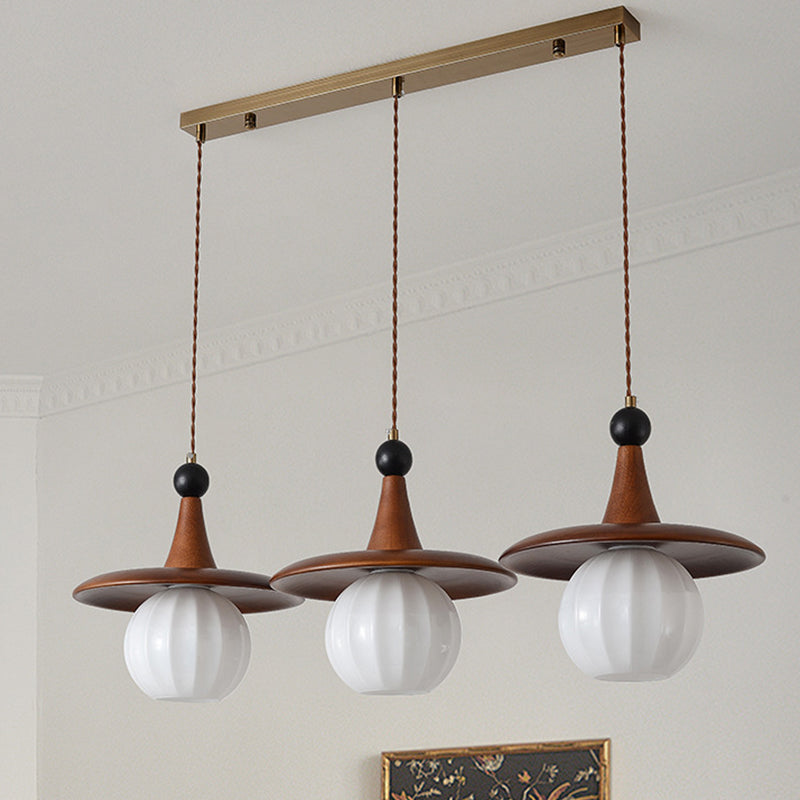 Modern Mid-Century Solid Wood Glass Ball Shade 1/3-Light Chandelier Island Light For Living Room