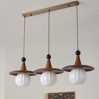 Modern Mid-Century Solid Wood Glass Ball Shade 1/3-Light Chandelier Island Light For Living Room