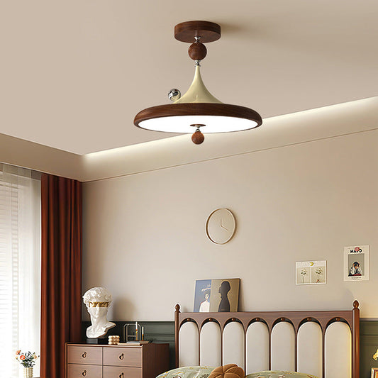 Modern Mid-Century Iron Faux Woodgrain Acrylic LED Semi-Flush Mount Ceiling Light For Bedroom