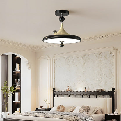 Modern Mid-Century Iron Faux Woodgrain Acrylic LED Semi-Flush Mount Ceiling Light For Bedroom