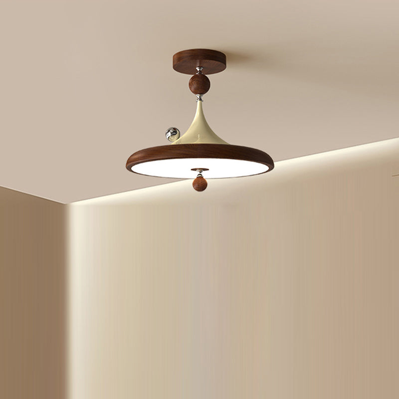 Modern Mid-Century Iron Faux Woodgrain Acrylic LED Semi-Flush Mount Ceiling Light For Bedroom