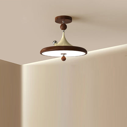 Modern Mid-Century Iron Faux Woodgrain Acrylic LED Semi-Flush Mount Ceiling Light For Bedroom