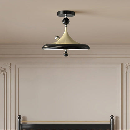 Modern Mid-Century Iron Faux Woodgrain Acrylic LED Semi-Flush Mount Ceiling Light For Bedroom