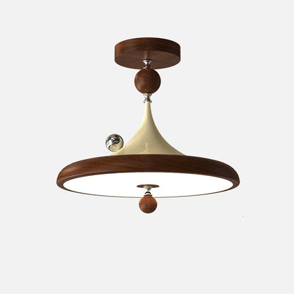 Modern Mid-Century Iron Faux Woodgrain Acrylic LED Semi-Flush Mount Ceiling Light For Bedroom