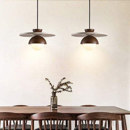 Traditional Japanese Travertine Glass Ball Shade Solid Wood 1-Light Pendant Light For Living Room