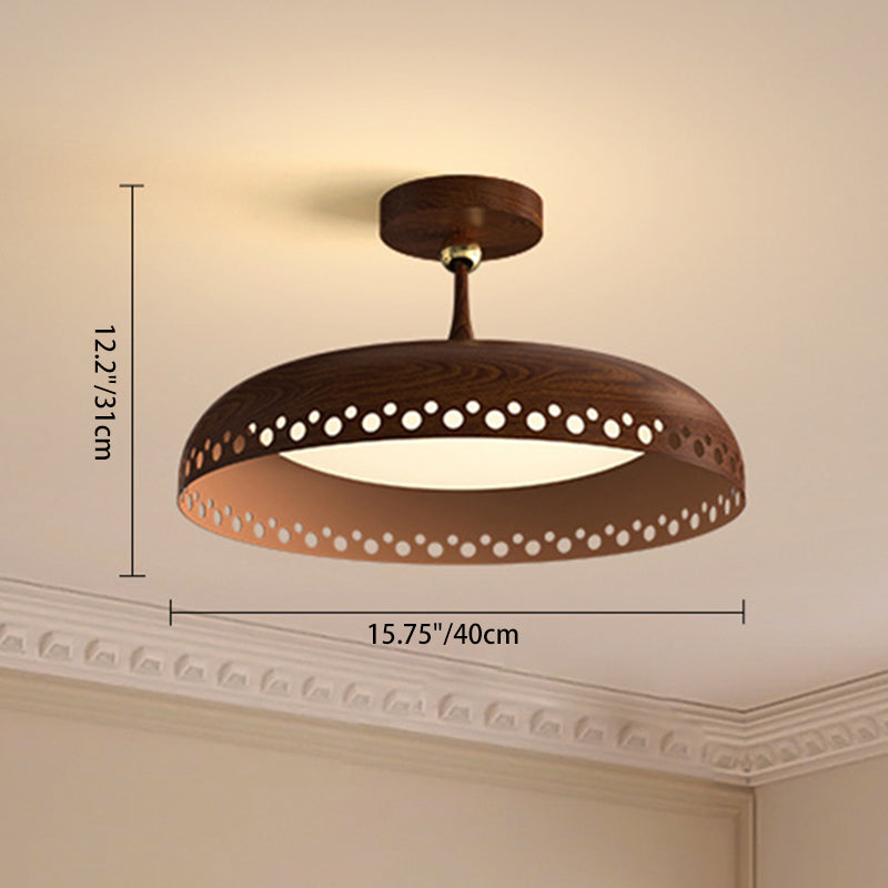 寝室用モダントランジショナルアイアンフェイクウッドグレインアクリルラウンドLEDセミフラッシュマウントシーリングライト