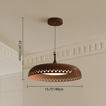 Modern Transitional Iron Faux Woodgrain Acrylic Round LED Pendant Light For Bedroom