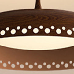 Modern Transitional Iron Faux Woodgrain Acrylic Round LED Pendant Light For Bedroom
