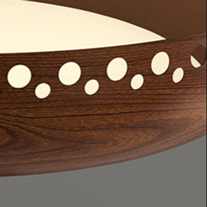 Modern Transitional Iron Faux Woodgrain Acrylic Round LED Pendant Light For Bedroom