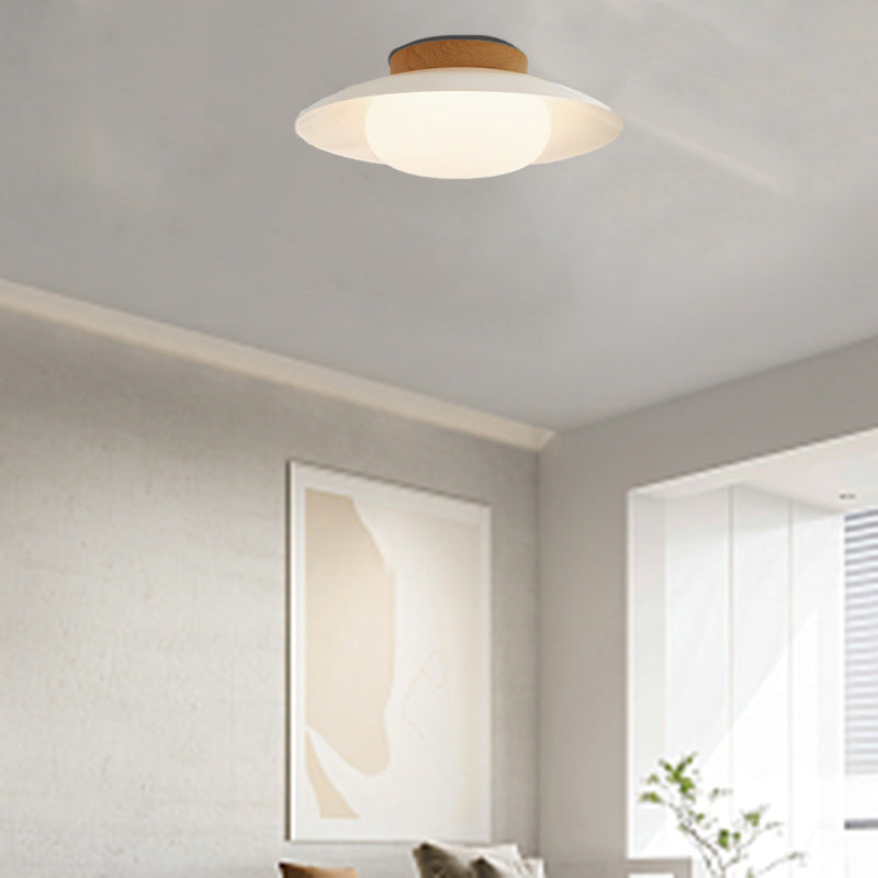Contemporary Scandinavian Cream Round Dome Metal Acrylic LED Flush Mount Ceiling Light For Bedroom