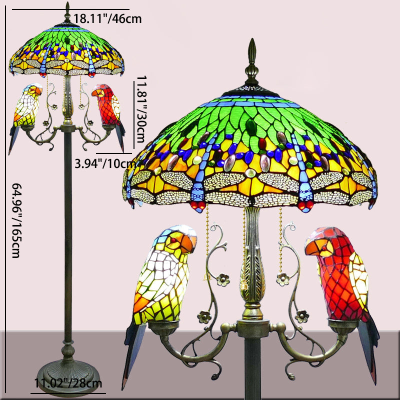 Traditional Vintage Round Iron Stained Glass 5-Light Standing Floor Lamp For Bedroom