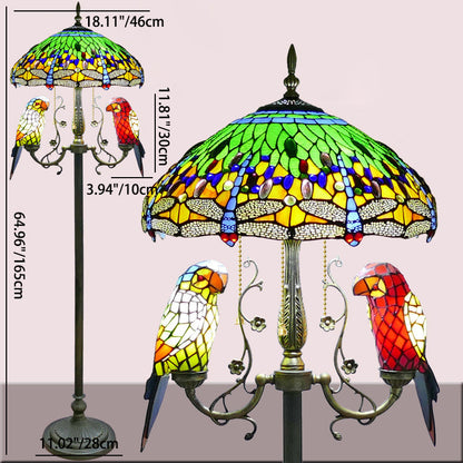Traditional Vintage Round Iron Stained Glass 5-Light Standing Floor Lamp For Bedroom