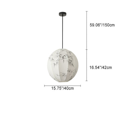 Traditional Japanese Round Globe Metal Fabric 1-Light Pendant Light For Living Room