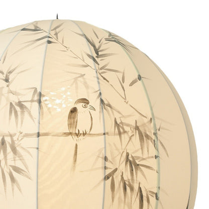Traditional Japanese Round Globe Metal Fabric 1-Light Pendant Light For Living Room