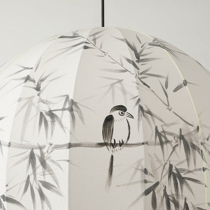 Traditional Japanese Round Globe Metal Fabric 1-Light Pendant Light For Living Room